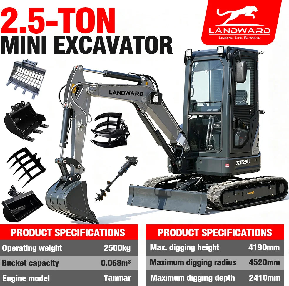 3.5 Ton Mini Excavator Hydraulic Pilot Controls Kubota Engine 2 Ton High-Efficiency Home Mini Digger 1.8T Farm Bagger Customized