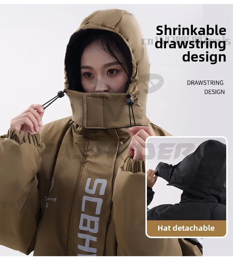 Winter Waterproof Windproof Ski Suit Thick Fleece Jumpsuit for Men Women, Cold Resistant Motorcycle Riding Suit