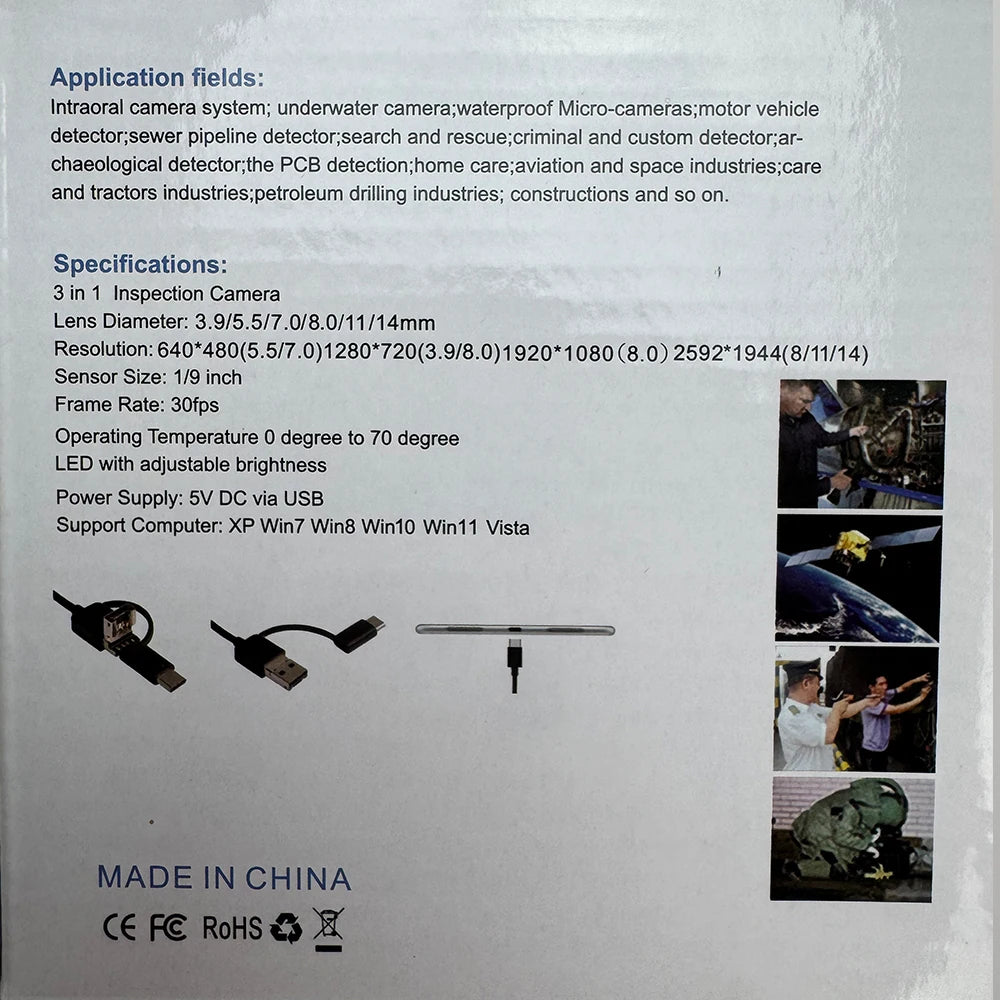 7.0MM Type-C Endoscope Camera IP67 Waterproof with 6 Adjustable LEDs USB Android Flexible Inspection Borescope for Phone PC