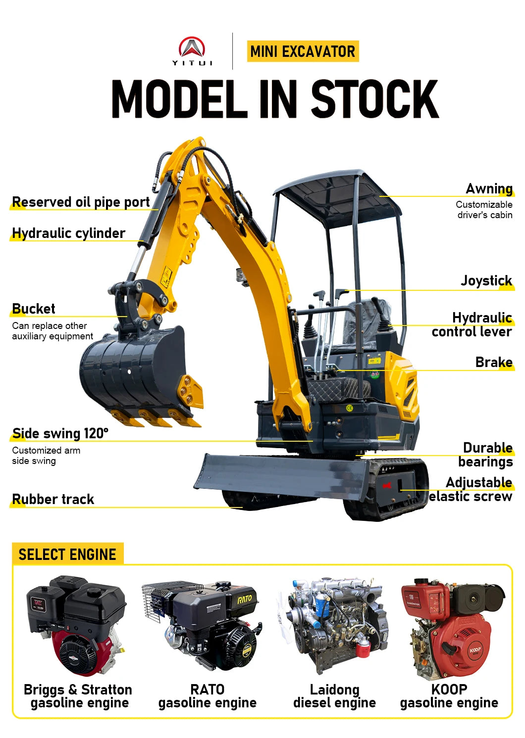 1.8ton Mini Excavator Wide Working Range Low Vibration Long Service Life For Small Commercial Construction Projects Customized