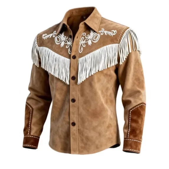 2026 Autumn Winter Men's Fur Fringed Jacket Coat Vintage Ethnic Trendy Button Open Lining Casual  Streetwear