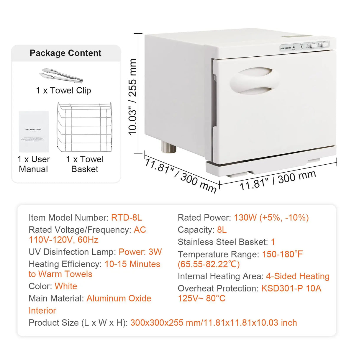 Hot 8L Spa Electric Towel Warmer Cabinet 2-in-1 with Stainless Steel Rack Holds 16 Towels All Ro