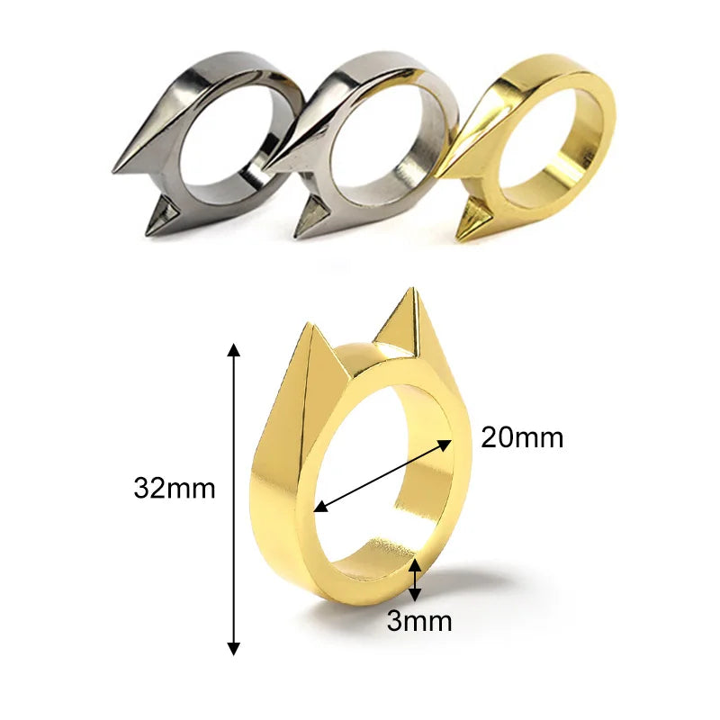 Cat Ear Shape Ring - Unisex Window Breaker Rings, Safety Spike Rings, Small Anti-Wolf Rings, Punk-Style Zinc Alloy Jewelry 3pcs