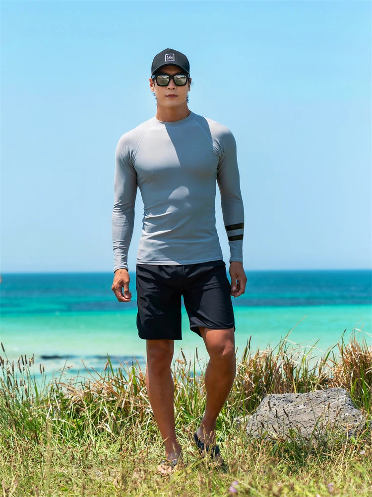 SAILBEE Men UV Protect Swimwear Long Sleeve Swimsuit Mens Rashguard Surfing Rash Guard Surf Shirt For Swimming Sail Drop Ship