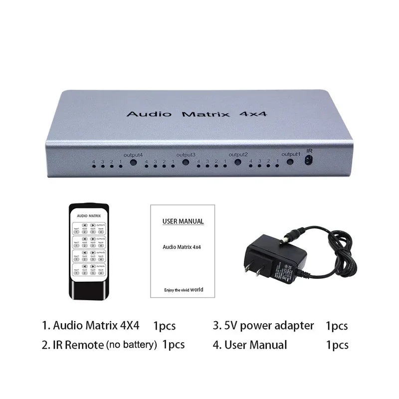 4x4 Audio Matrix Spdif Toslink Digital Optical 4 in 4 Out Audio Switch Converter Splitter Box for TV STB DVD Player PC Amplifier