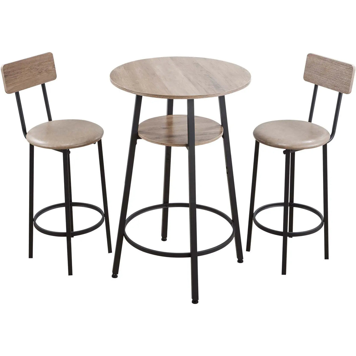 Set of 3pcs 23.5\" Rounded Corner Bar Tables with Two Stools Comfortable Pub Table Furniture