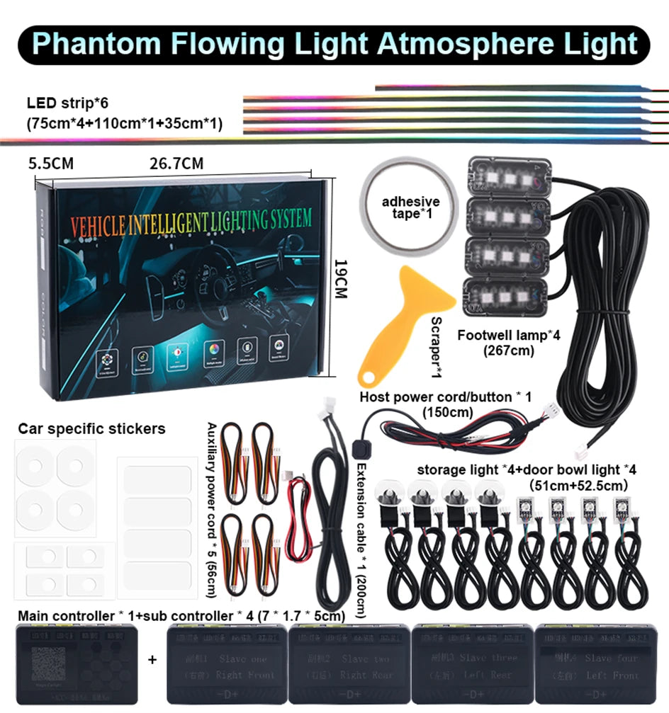 Newest Car LED Dual Zone Hidden Ambient Light Smoke Matt Black Acrylic Strip Symphony Interior Decoration Atmosphere Light Kits