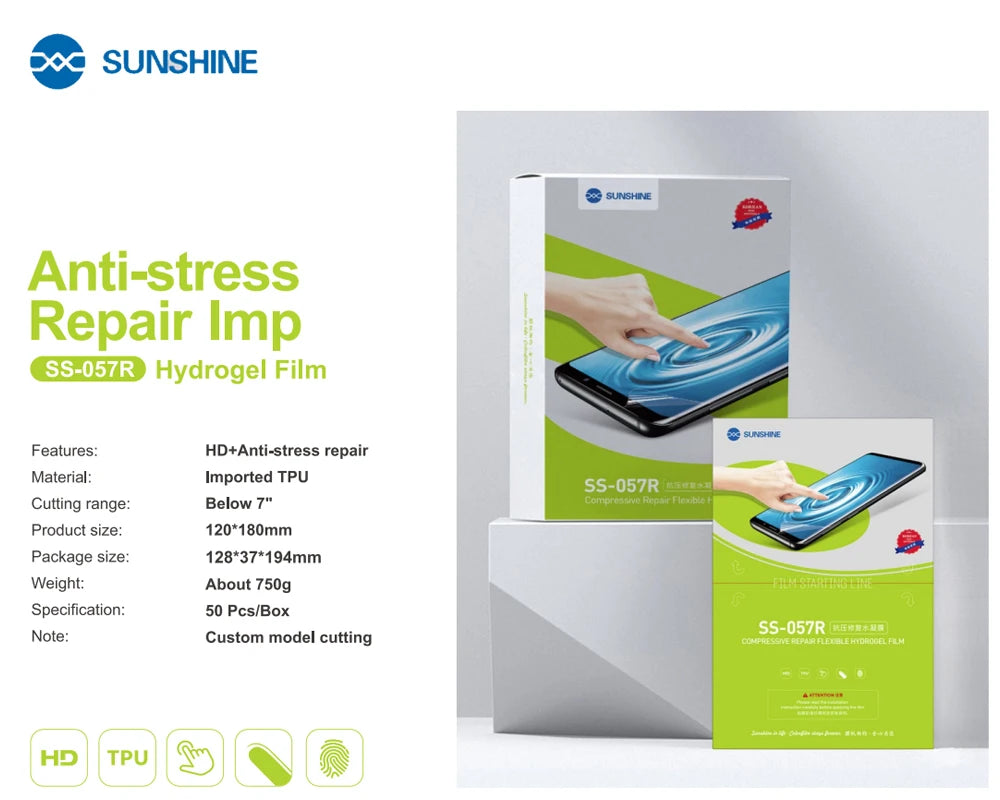 Sunshine Flexible Hydrogel Film SS-057 SS-057A SS-890C Cutting Machine SS-075S TPU Privacy Screen Protective Film With QR CODE
