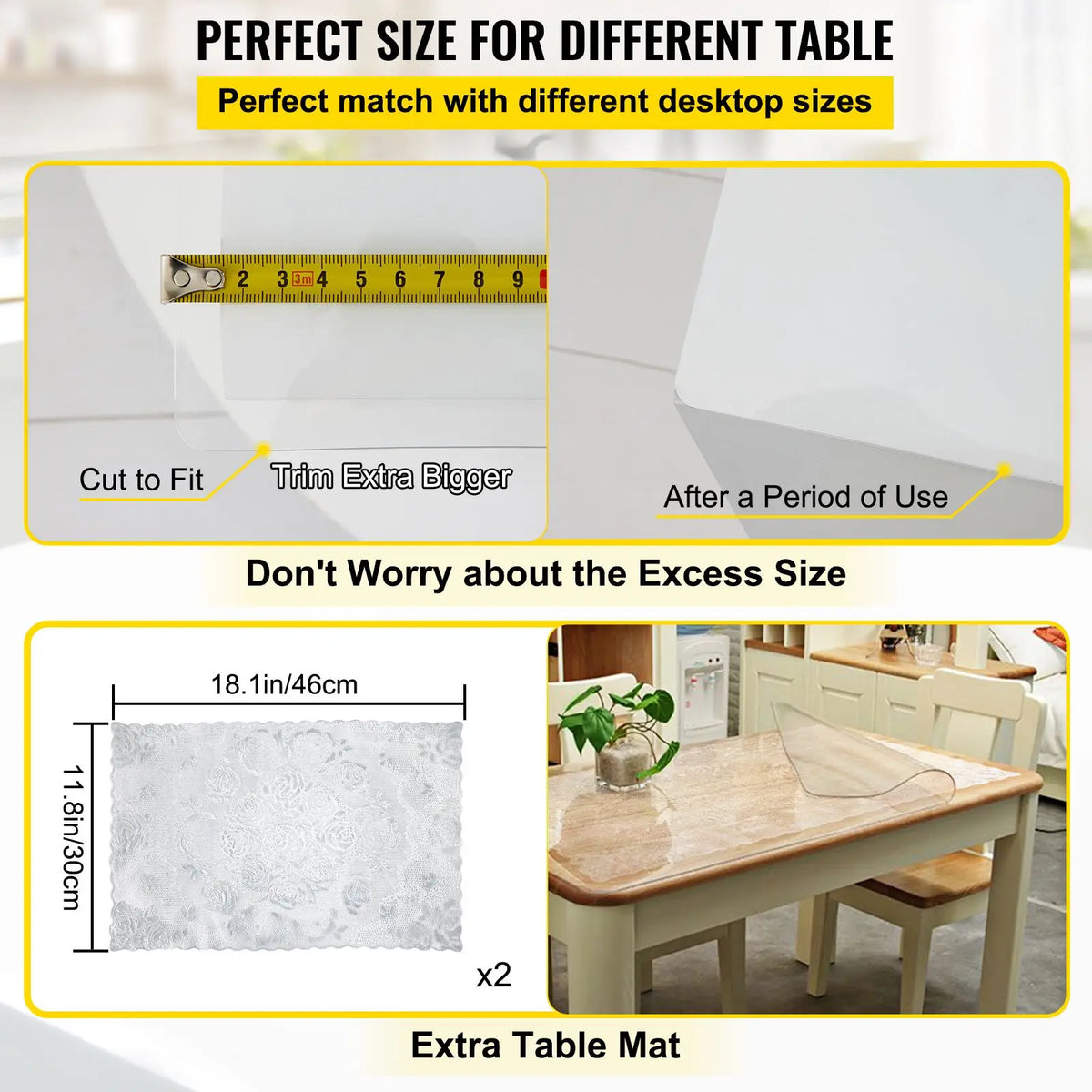 Waterproof 36 X 60 Inch Clear Plastic Table Cover 1.5 mm Thick Easy Cleaning Rectangular Desk Mat Furniture Protector
