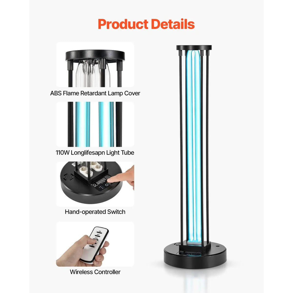 "55W UV Light with Ozone Purifier 30/60/120 Min Timer Remote Control for Room Sterilization"