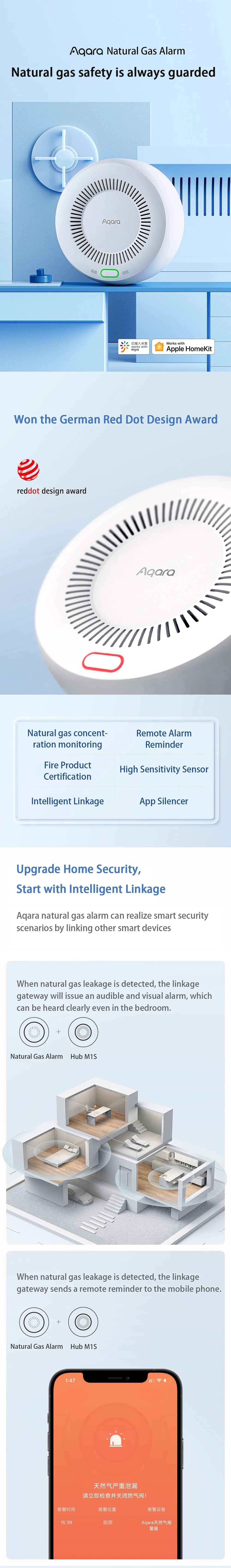 Aqara Smart Natural Gas Smoke Detector ZigBee Gas Leak Alarm Intelligent Linkage Smart Home Security For Mi Home Homekit APP
