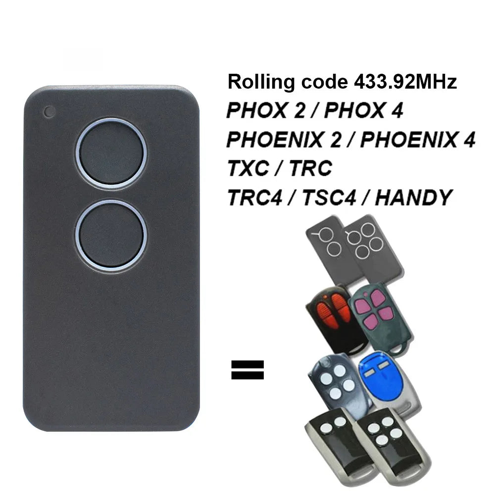 PHOENIX PHOX 2 4 PHOENIX2 PHOENIX4 PHOX2 PHOX4 TSC2 TSC4 TRC2 TRC4 TXC2 TXC4 HANDY Garage Door Remote Control 433.92MHz