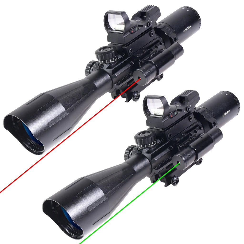 4-12X50ir Scope Red Green Two Color Illumination with HD101 HD103 4 Points Reticle Red Dot Optics Sight Hunting Combo