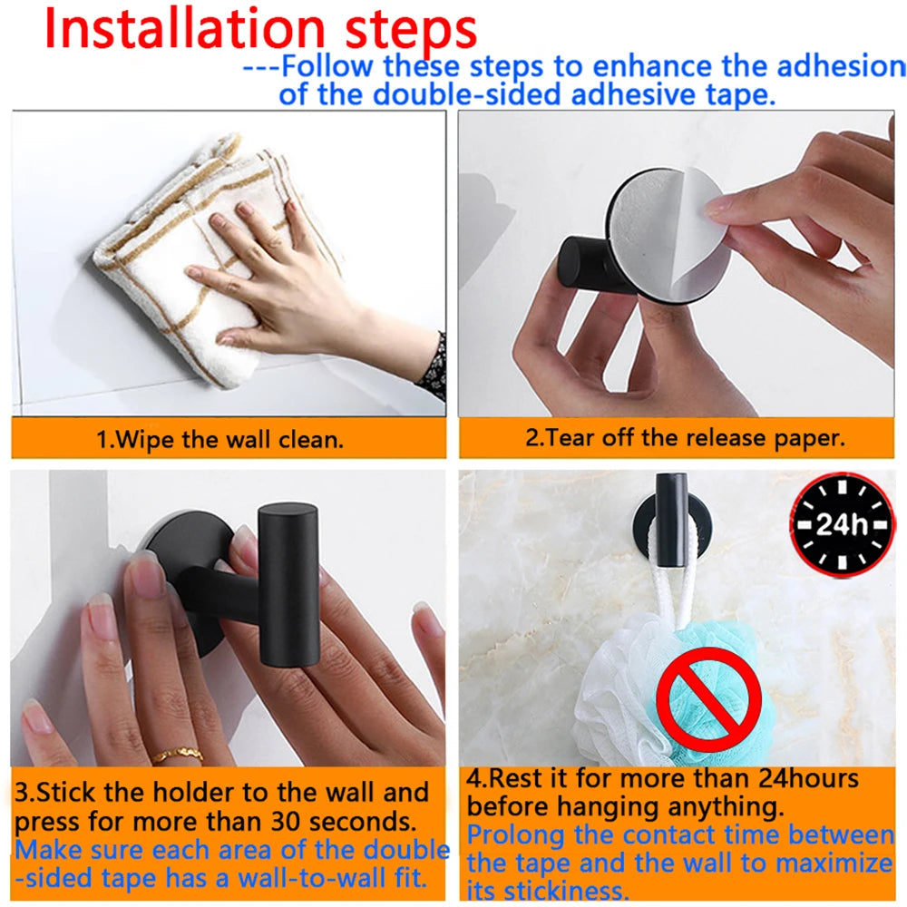 2/4PCS Adhesive Wall Hook Stainless Steel Robe Sticker Hooks Towel Coat Key Pants Hangers Bathroom Kitchen Storage Accessories