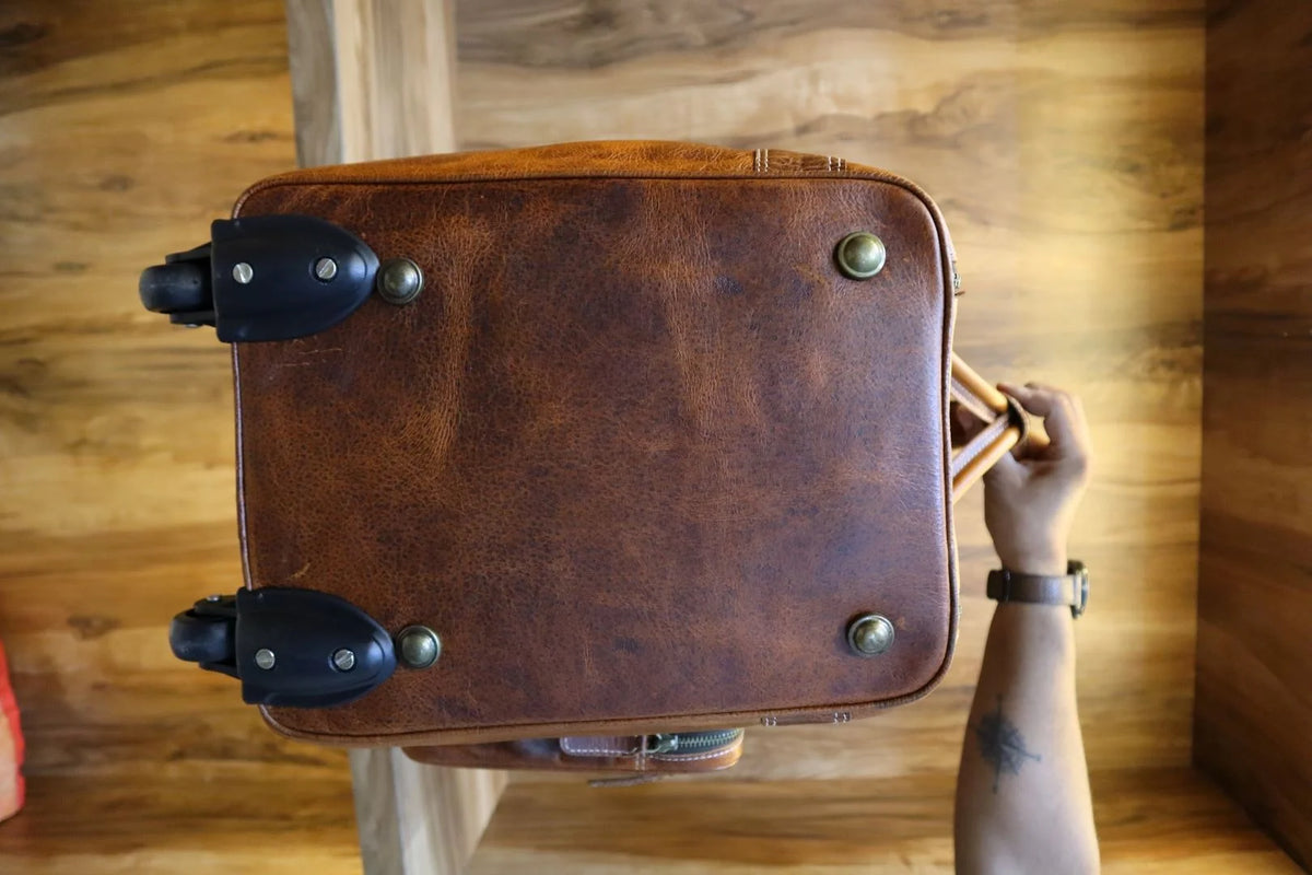 Vintage Design Durable Suitcase Real Leather Travel Luggage Bag Genuine Cow Leather Travel Bag With Wheels