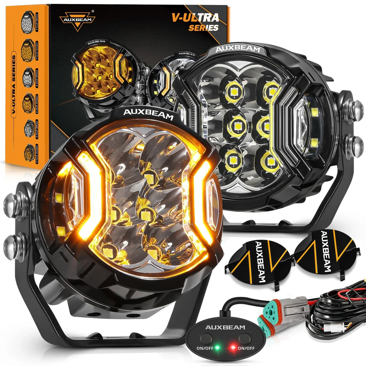 AUXBEAM 3 Inch 108W LED Side Shooter White Pod Lights with Amber DRL LED Driving Light for ATV UTV SUV Off Road