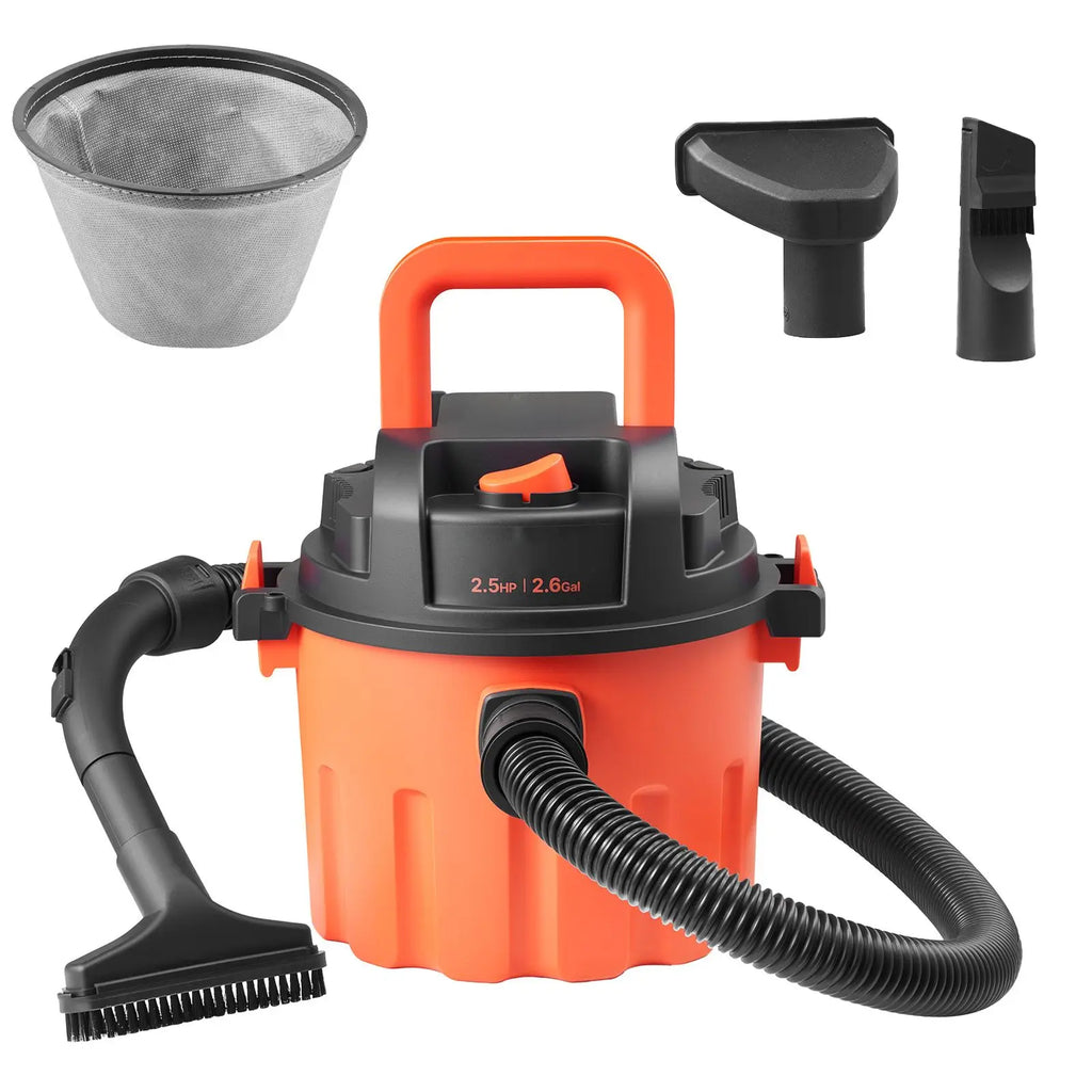 Portable 800W Input Power Shop Vac 2.6 Gallon Dry Shop Vacuum 2.5 Peak HP 1.25in Diameter X 4ft Hose Various Nozzles Washable