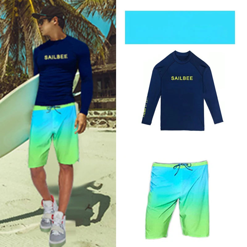 SAILBEE Men UV Protect Swimwear Long Sleeve Swimsuit Mens Rashguard Surfing Rash Guard Surf Shirt For Swimming Sail Drop Ship