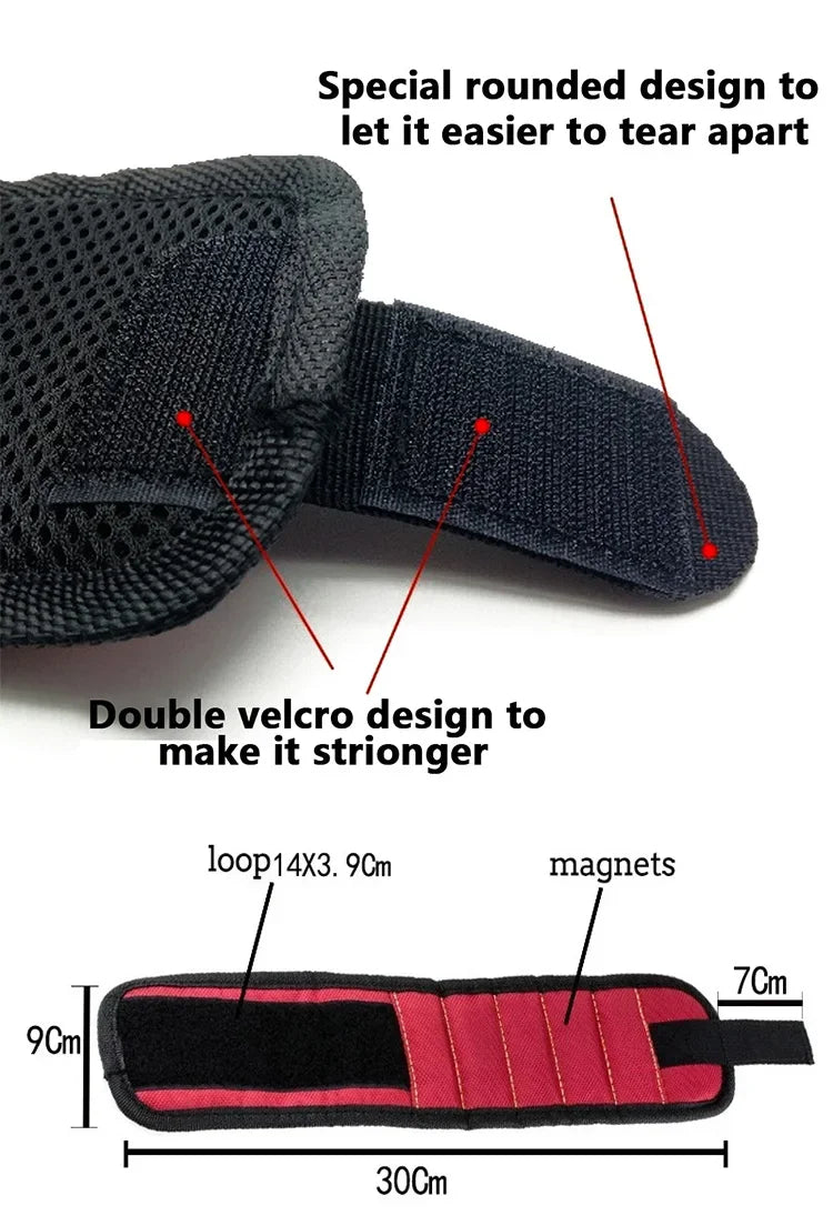Five Rows of Ten Magnets Magnetic Wristband for Holding Screws,Nails,Drilling Bits,Wrist Tool Holder Belts with Strong Magnets