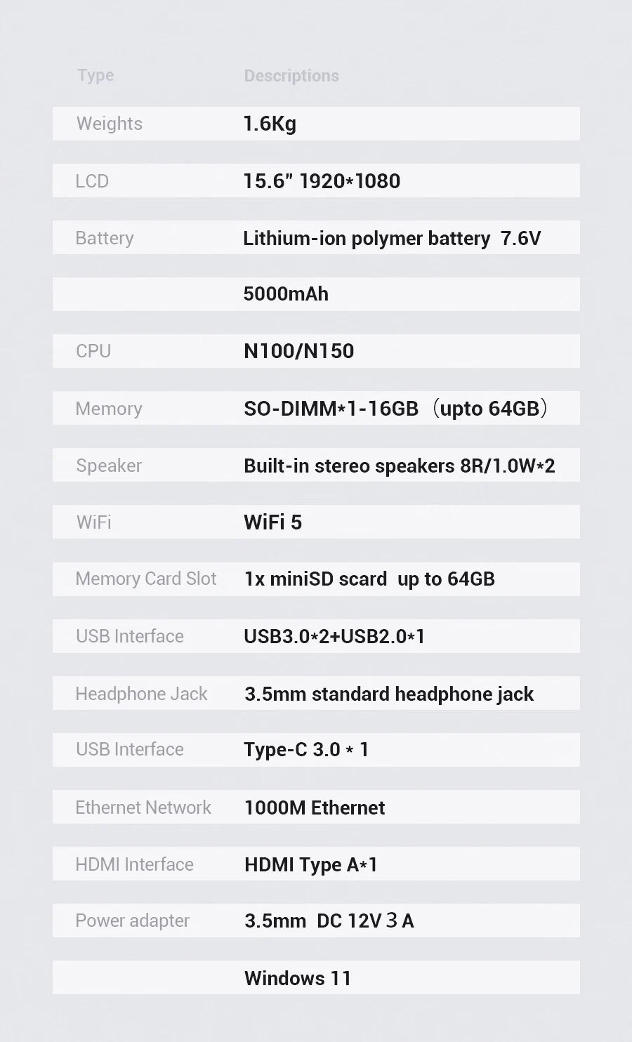 Firebat AT15 Laptop Intel N150 CPU 15.6 Inch 16GB RAM SSD 1TB Lightweight Business Windows 11 Pro Computer Notebook BT4.2 WiFi5
