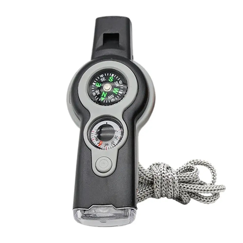 7in1 Emergency Survival Function Whistle Outdoor Multifunctional Survival Whistle with Lanyard Compass Flashlight Camping Hike ﻿