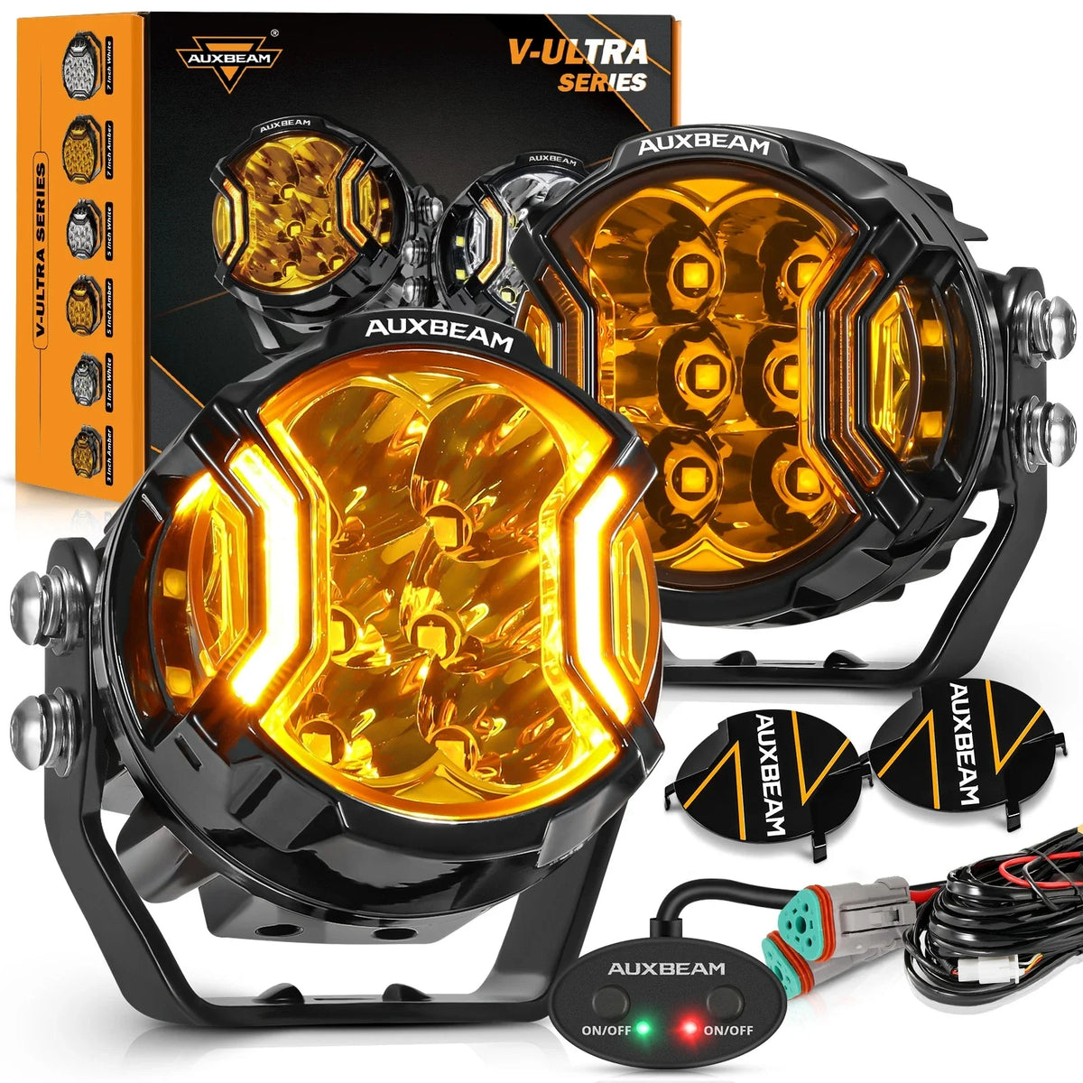 AUXBEAM 3 Inch 108W LED Side Shooter White Pod Lights with Amber DRL LED Driving Light for ATV UTV SUV Off Road