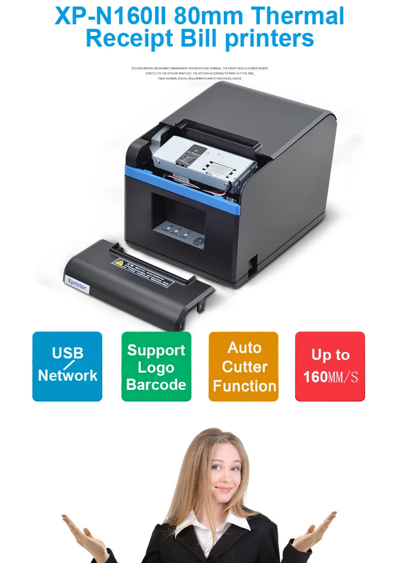 Xprinter N160II FCC Certified Imprimante Thermique Black White Thermal Inject Printer With LAN Resolution Stock Spare Parts