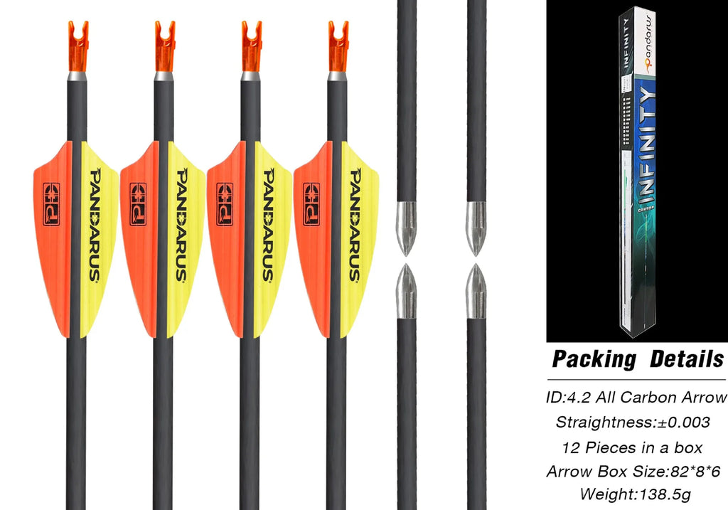12pcs Pandarus Archery ID4.2mm Pure Carbon Arrow 30in Spine 400 500 600 700 800 900 1000 1100 1200 1300 1500 for Target Shooting