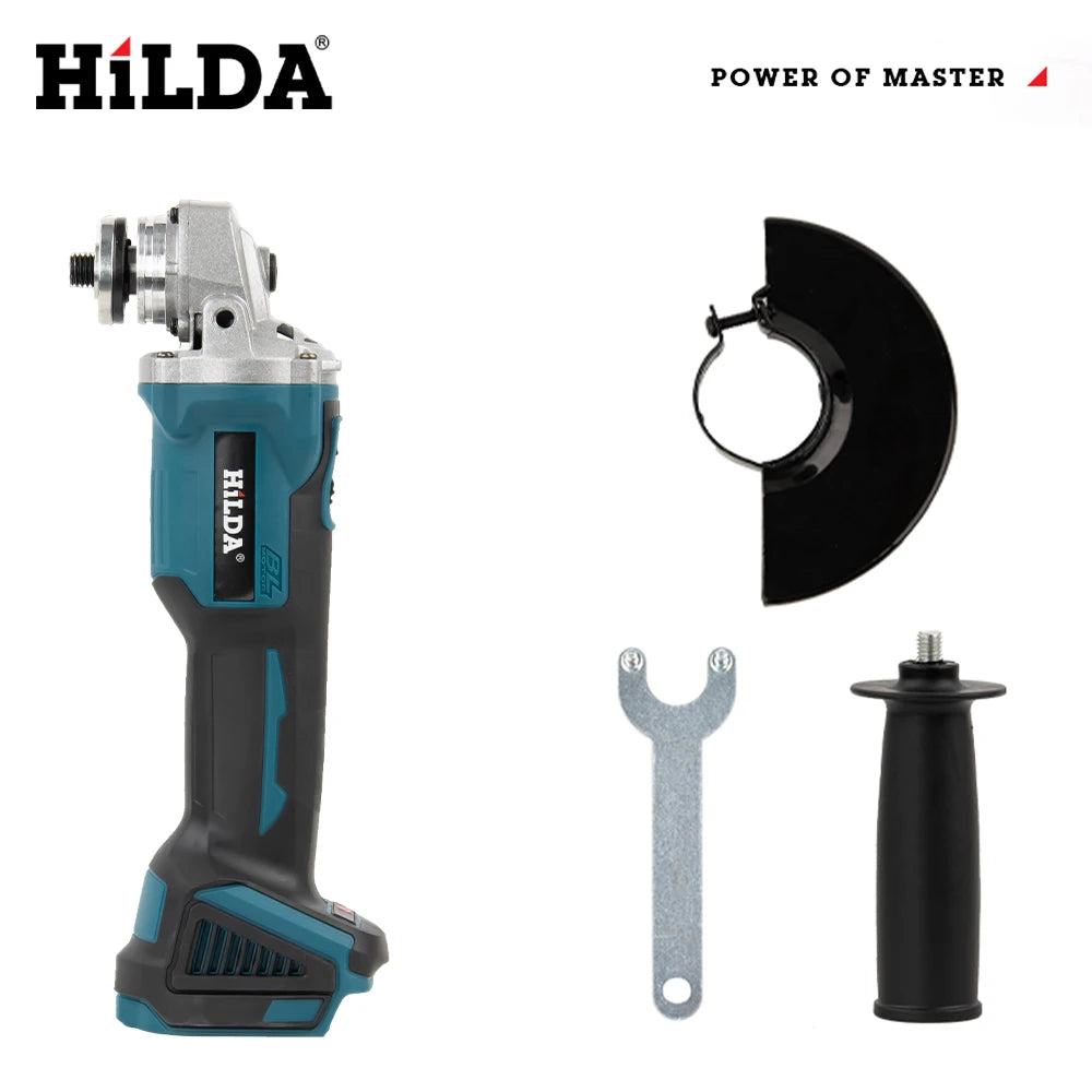 HILDA 21V Handheld Brushless Angle Grinder Cutting Rechargeable Electric Power Tool Polishing Machine Grinder for Makita Battery