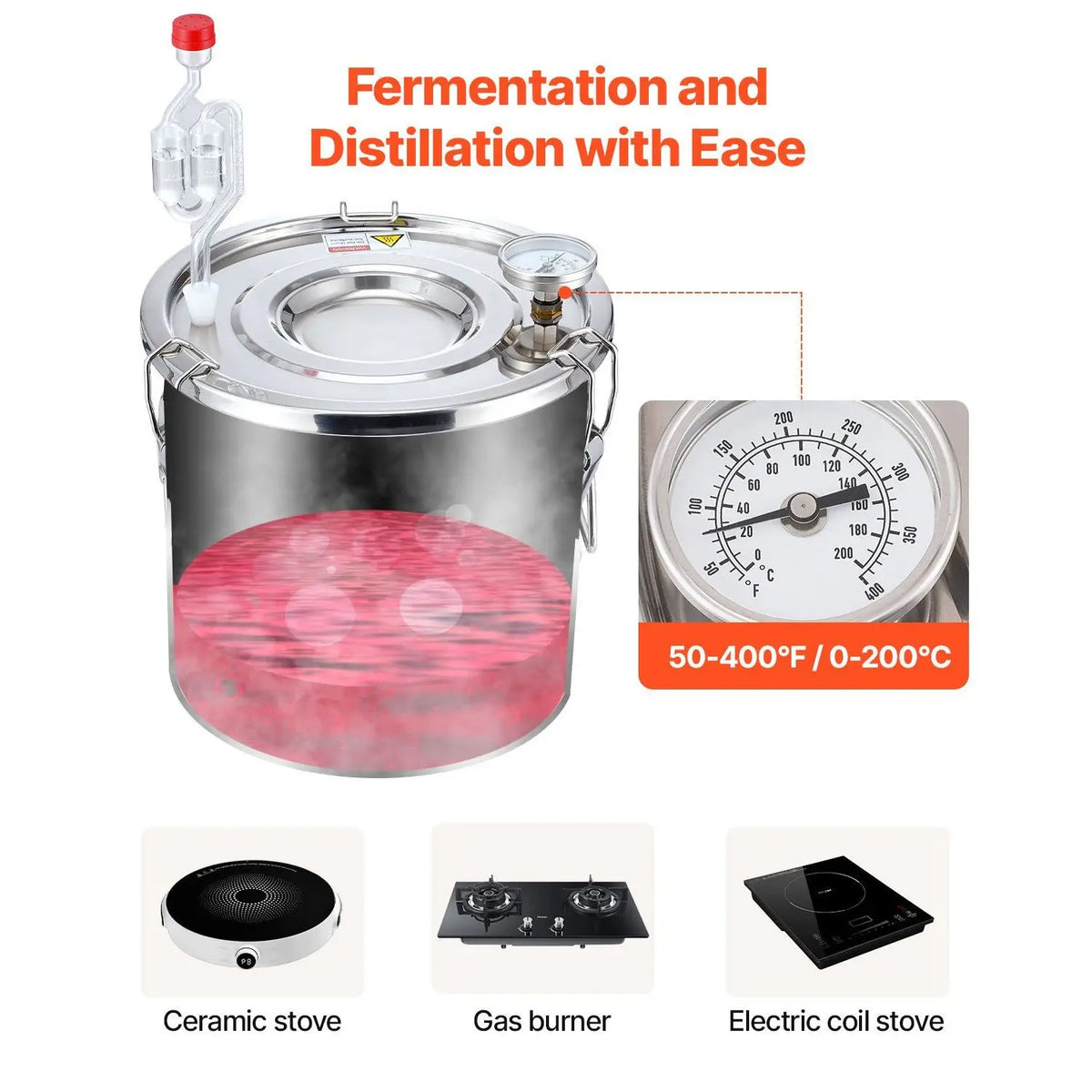 Stainless Steel 3 Gal/11.4 L Alcohol Still with Copper Coil Home Brewing Refining Fermentation Kit Water Alcohol Distiller