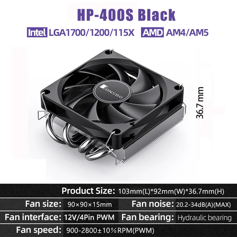 JONSBO HP-400S Pressure Profile CPU Radiator 4 Heat Pipe 9CM Fan Ultra-Thin Radiator Suitable ITX Small Case Processor Cooler