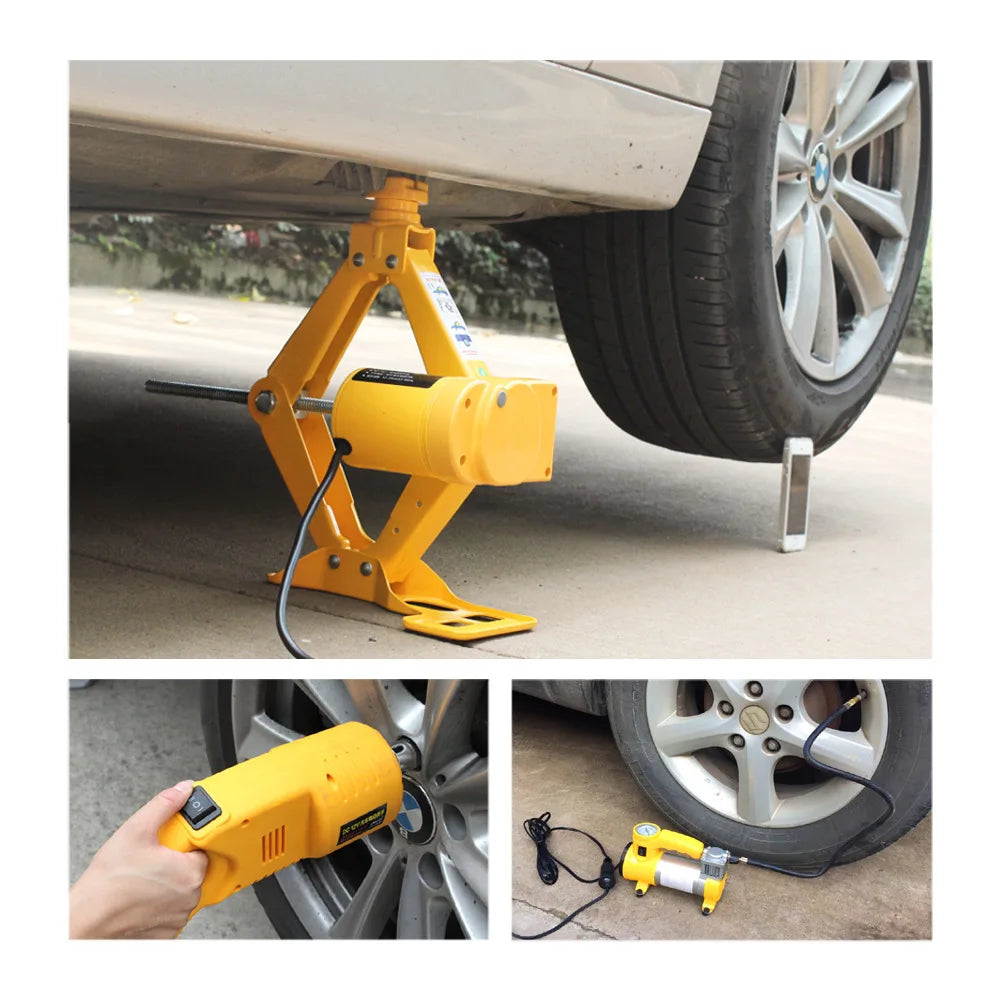 3 Ton Electric Car Jack Kit Lifting Set 12V 3 in 1 Scissors Car Jacks with Impact Wrench and Pump Auto Lift Repair Tools