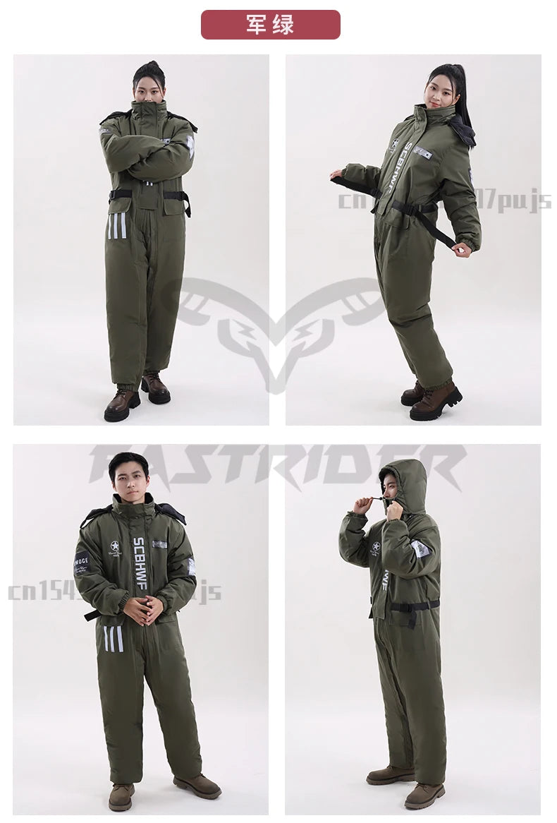 Winter Waterproof Windproof Ski Suit Thick Fleece Jumpsuit for Men Women, Cold Resistant Motorcycle Riding Suit