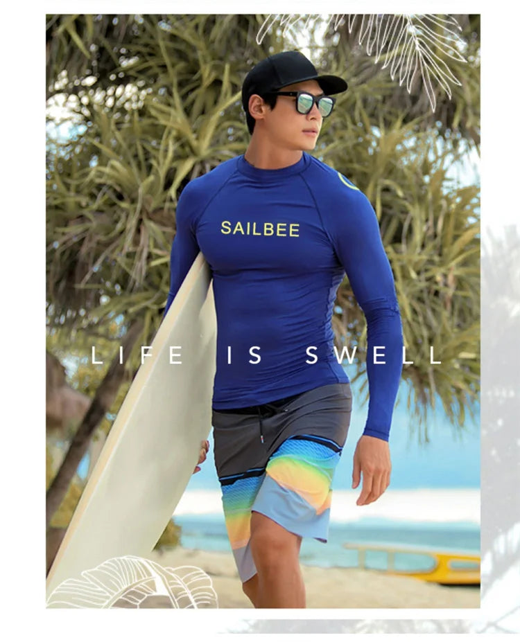 SAILBEE Men UV Protect Swimwear Long Sleeve Swimsuit Mens Rashguard Surfing Rash Guard Surf Shirt For Swimming Sail Drop Ship