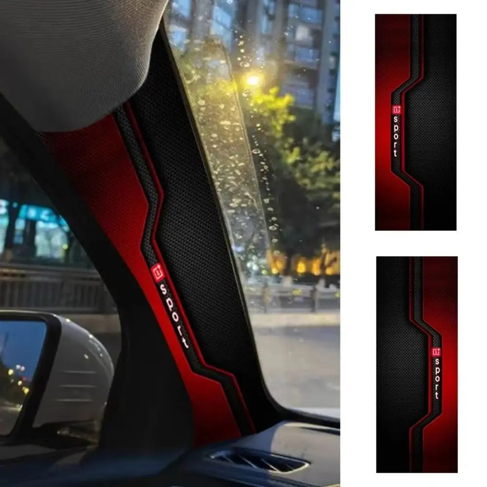 2 Pcs Sporty Pattern Car A-Pillar Stickers Carbon Fiber Black Red Car Interior Stickers Scratch-resistant Self-adhesive
