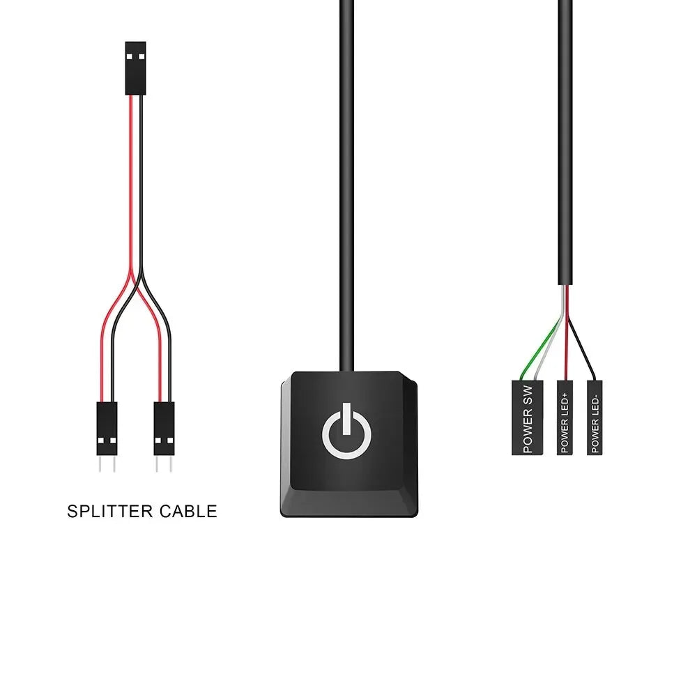 TEUCER Desktop Switch 2m Colorful LED Lights PC Motherboard External Start Power On/Off Button Extension Cable for Office Home