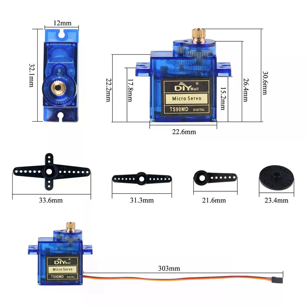 2kg.cm Micro Servo Motor Set Metal Gear 90/180/270 Degree Angle Controllable 4.8V-6V Simulation Steering Gear for RC Planes 9g