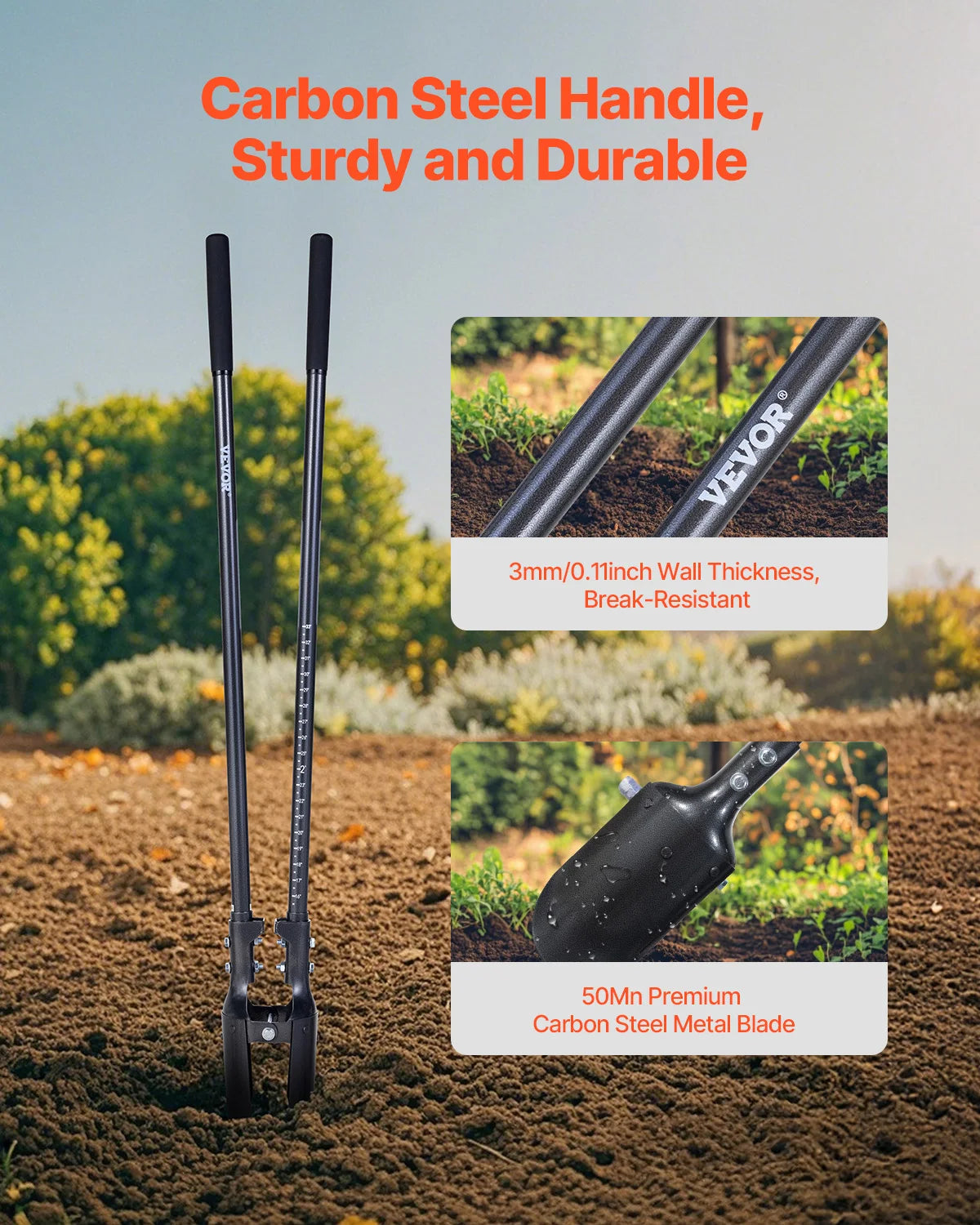 VEVOR Post Hole Digger Heavy Duty Post Hole Digger Manual Hole Digger with Scale Markings Post Hole Digger for Digging Gardening