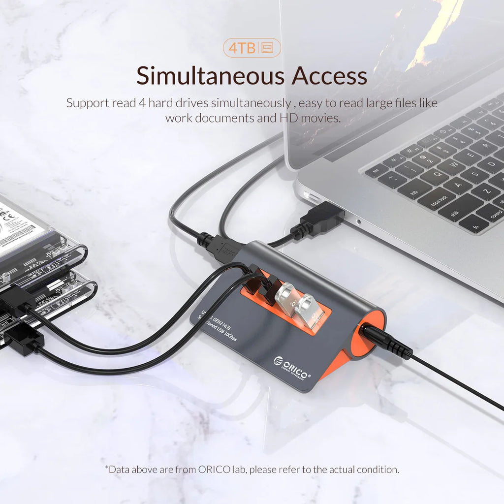 ORICO USB3.1 Gen2 HUB Aluminum USB HUB PC Splitter 10Gbps Super Speed With 12V Power Adapterfor MacBook PC Computer Accessories