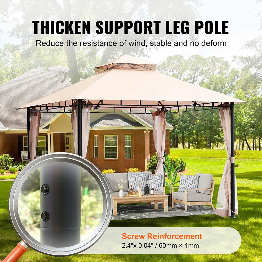 "10x10 FT Metal Frame Patio Gazebo with Mosquito Netting & PU Coated Polyester Canopy for 6-8 Person Backyard"