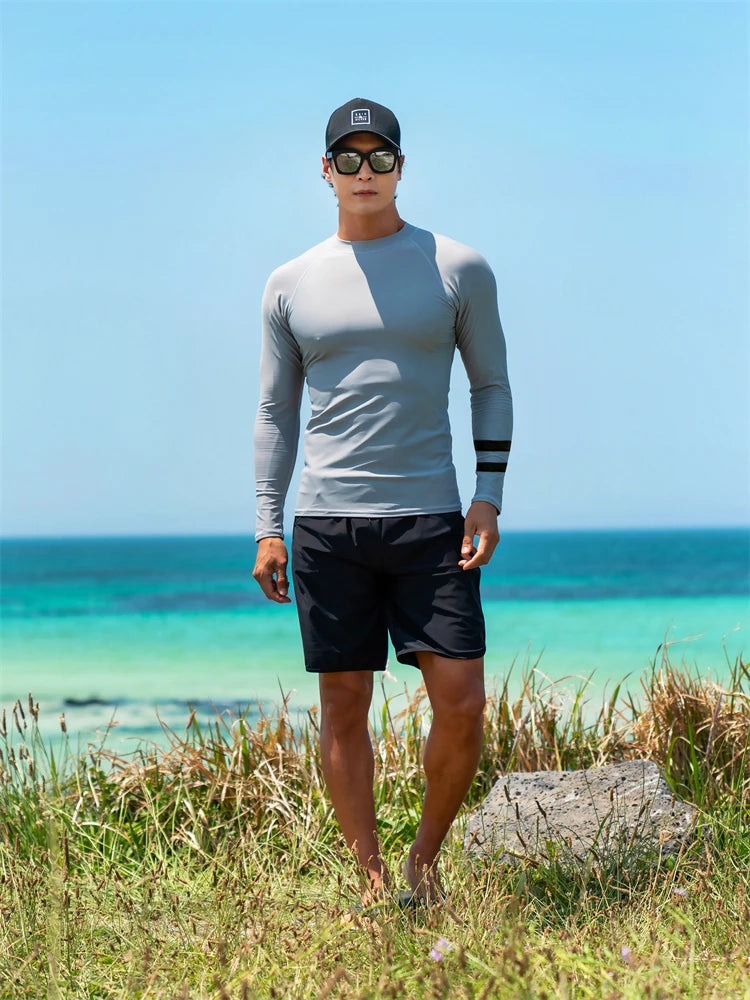 SAILBEE Men UV Protect Swimwear Long Sleeve Swimsuit Mens Rashguard Surfing Rash Guard Surf Shirt For Swimming Sail Drop Ship