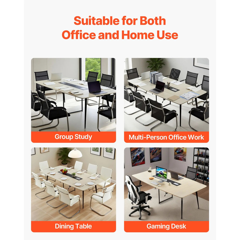 8 Ft Modern Boat Shaped Conference Table 10-Person Meeting Desk with Charging Station Melamine Material for Office Seminars