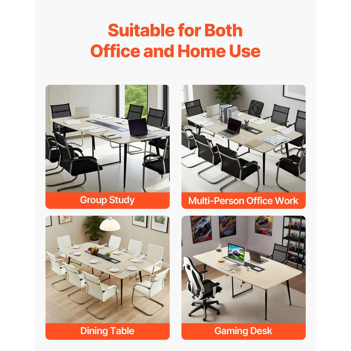 8 Ft Modern Boat Shaped Conference Table 10-Person Meeting Desk with Charging Station Melamine Material for Office Seminars
