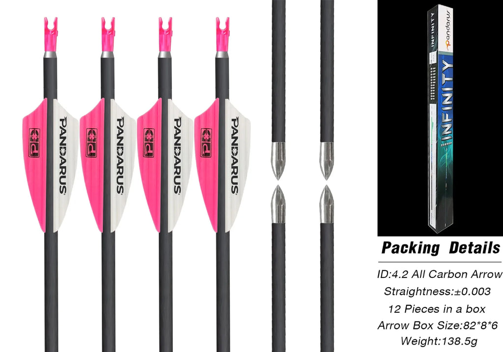 12pcs Pandarus Archery ID4.2mm Pure Carbon Arrow 30in Spine 400 500 600 700 800 900 1000 1100 1200 1300 1500 for Target Shooting