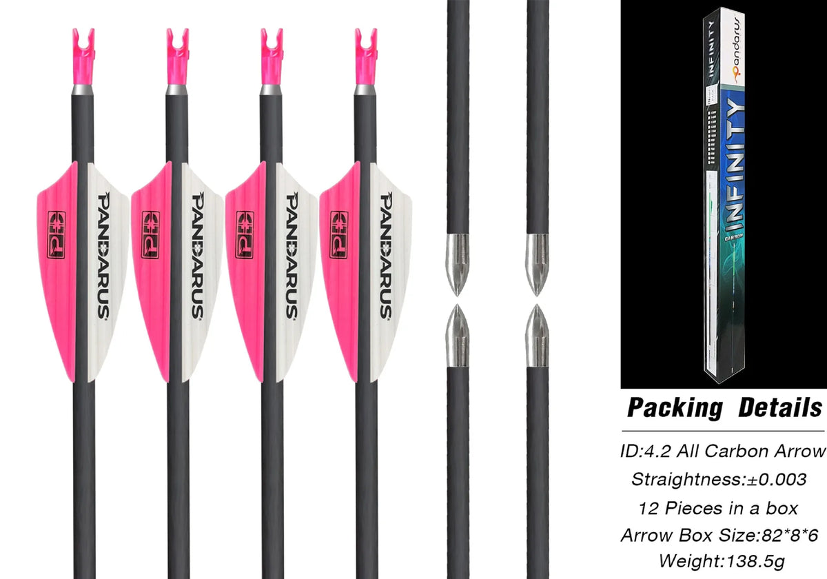 12pcs Pandarus Archery ID4.2mm Pure Carbon Arrow 30in Spine 400 500 600 700 800 900 1000 1100 1200 1300 1500 for Target Shooting