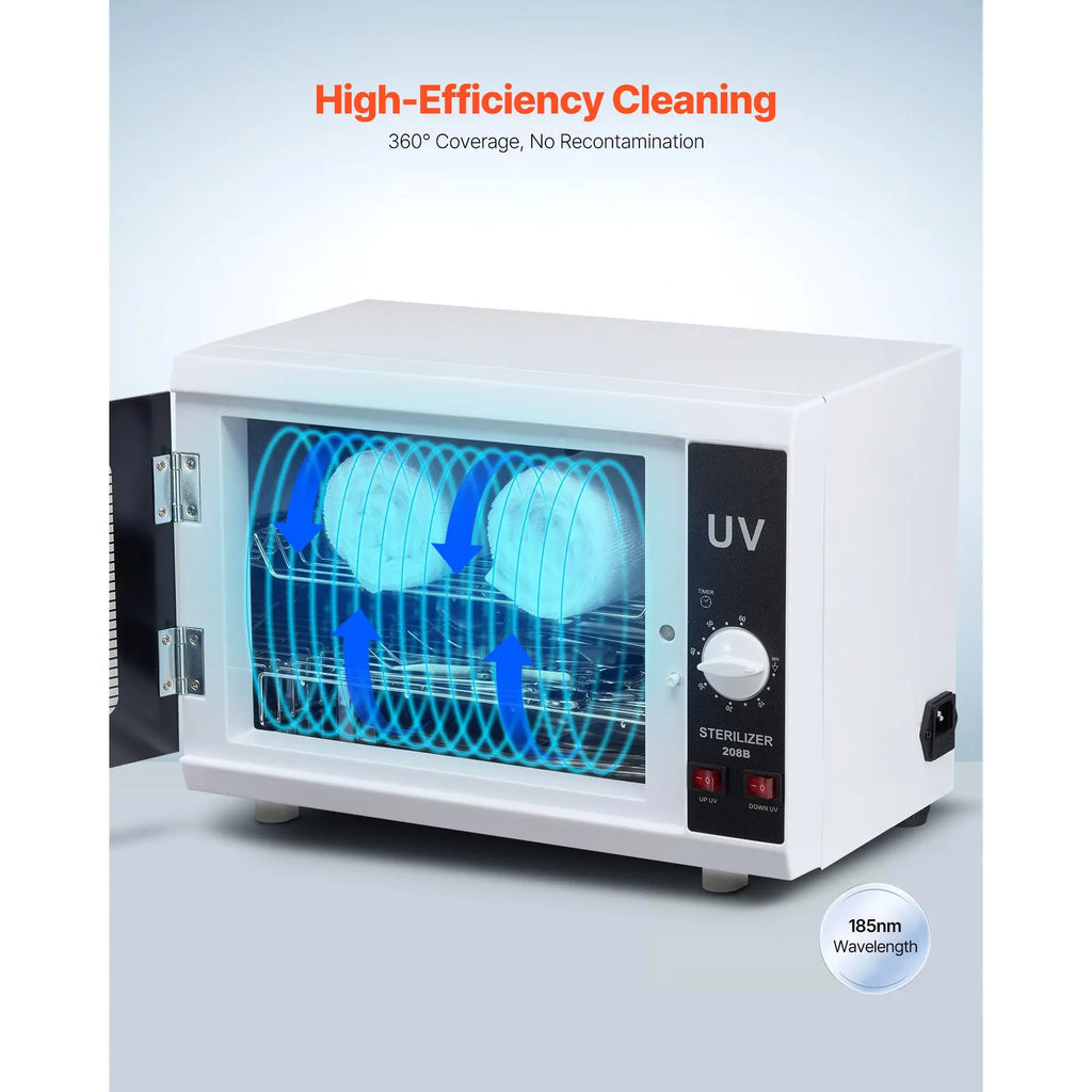 12L Large Capacity Nail Tool Cleaning Machine Knob Control Countertop UV Sterilization Cabinet Tempered Glass Door Timer Setting