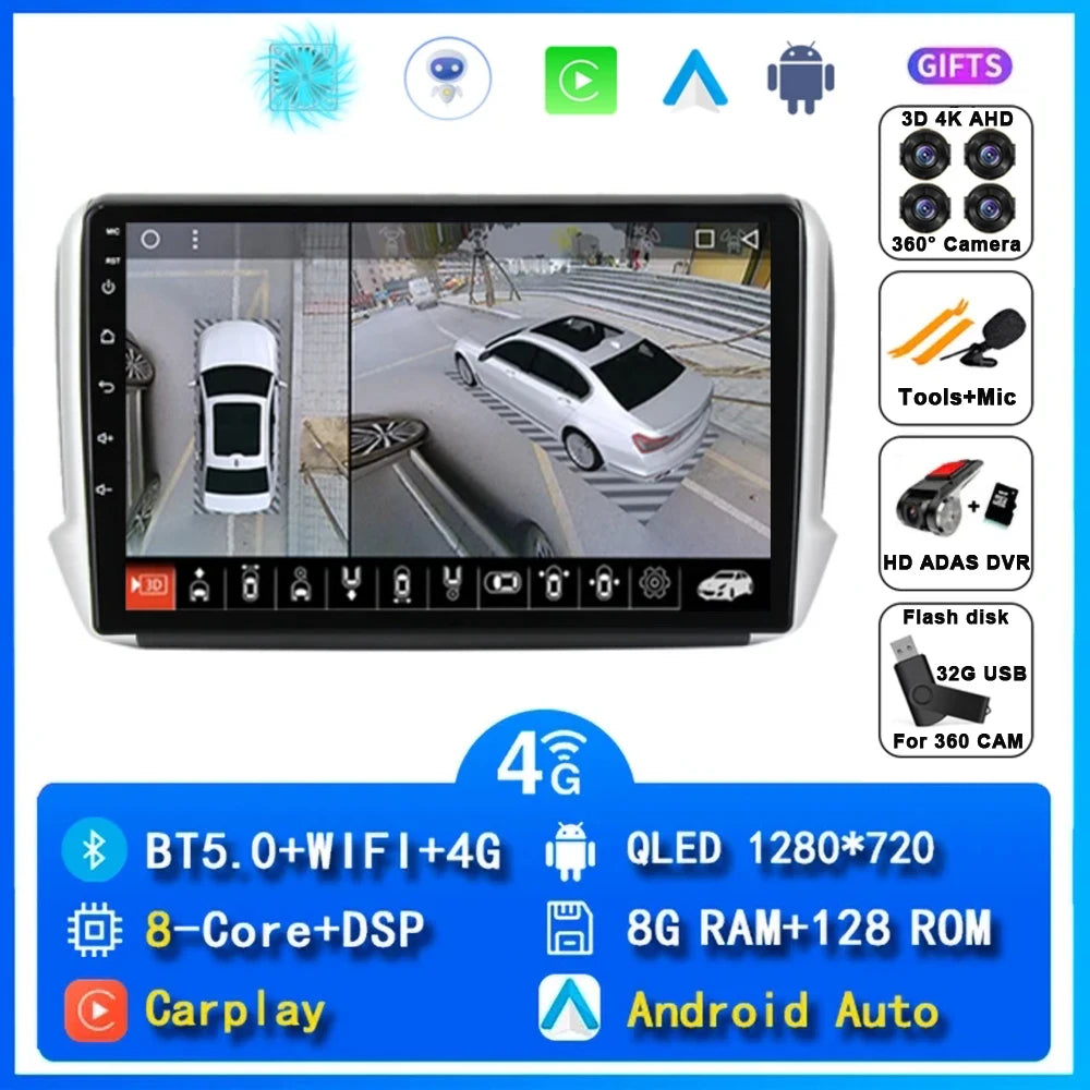 Android 16 Navigation Multimedia Player For Peugeot 2008 208 Series 2012 2013 2014 - 2018 Carplay Auto Stereo BT video Car radio