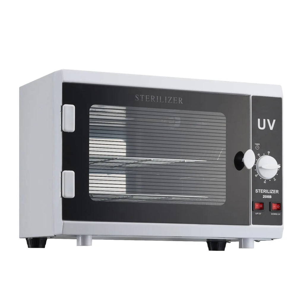 12L Large Capacity Nail Tool Cleaning Machine Knob Control Countertop UV Sterilization Cabinet Tempered Glass Door Timer Setting