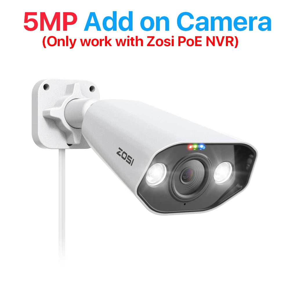 ZOSI 4K IP Camera Add-on PoE Security Camera Two Way Audio 8MP Ultra HD Color Night Vision Home CCTV Video Surveillance Camera