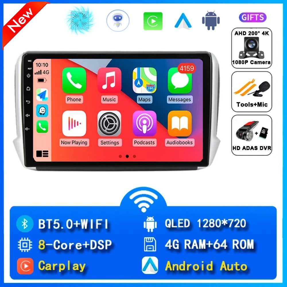 Android 16 Navigation Multimedia Player For Peugeot 2008 208 Series 2012 2013 2014 - 2018 Carplay Auto Stereo BT video Car radio